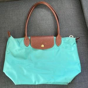 Teal green small longchamp bag